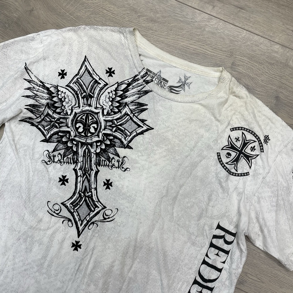Raw State Premium Y2K S/S T Shirt Sz XL White Punk Rock Metal Redemption FAIR